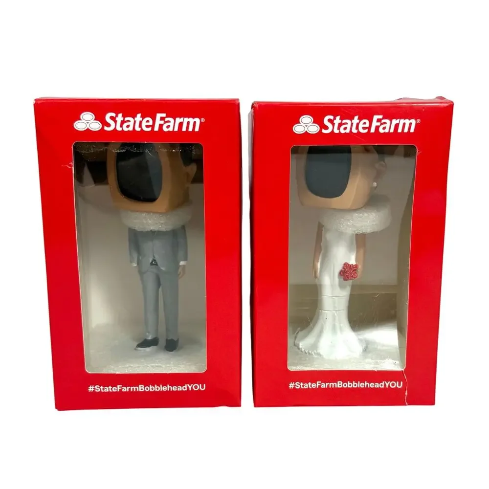 State Farm Bobblehead Set Bride & Groom You Photo Frame w/Box